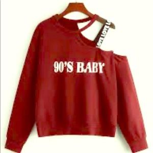 Asymmetric Neck Letter Graphic Sweatshirt